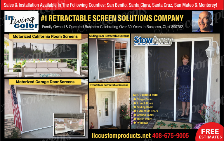 Retractable screens for windows, doors, and garages.